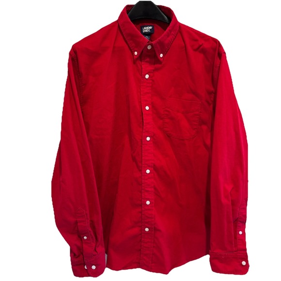 Lands' End Other - Lands End Shirt Mens Red Button Up Long Sleeve Cotton Large Button Collar XL